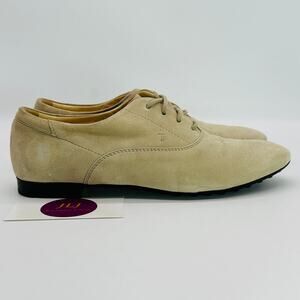 Tod's Women's Beige Suede Lace Up Italian Oxford Shoes Size 36.5 EU/ 6.5 US